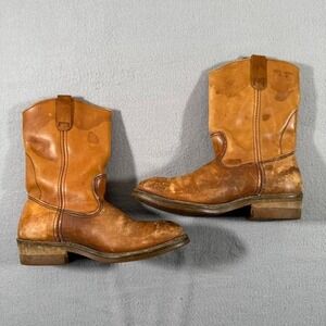 Vintage Red Wing Tan Leather Pull On Boots Western Work Made in USA 10